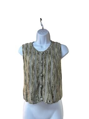Lianne Barnes Knit Sweater Vest Womens 1 S M Brown Beige Textured Button Front